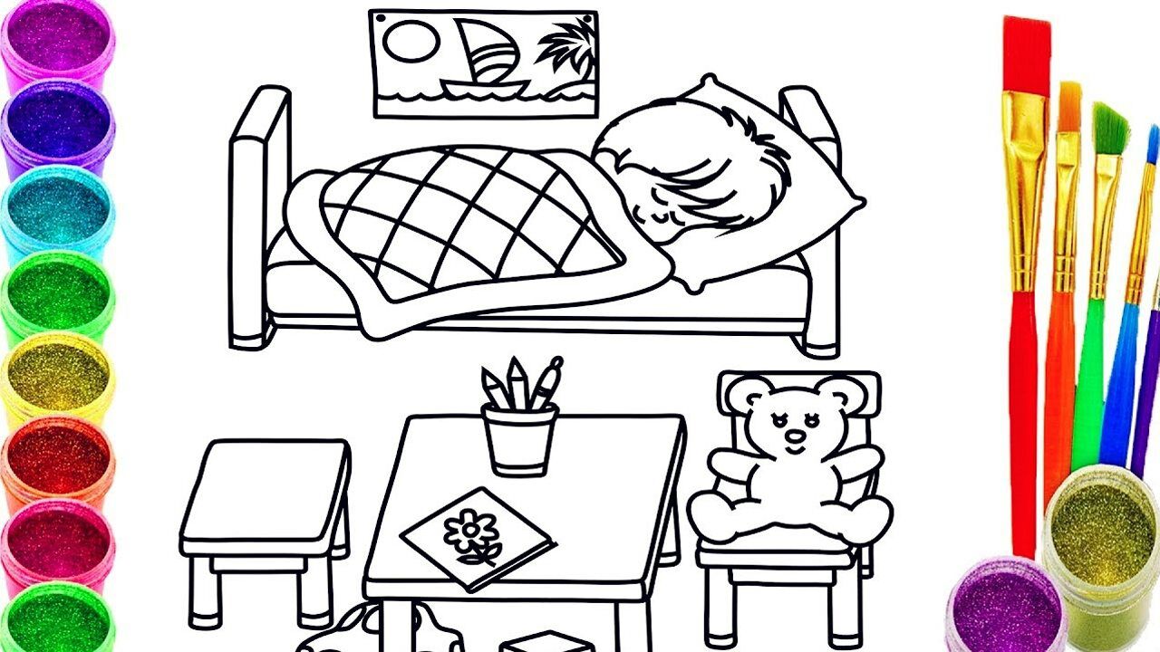 给宝宝画卧室儿童房简笔画涂色彩