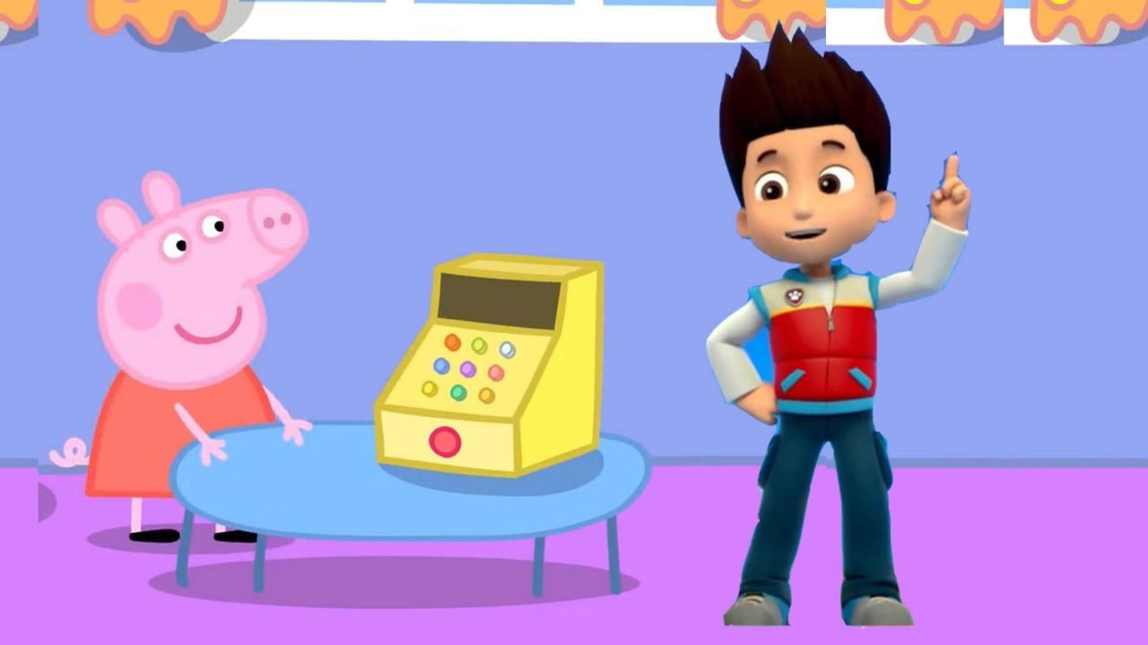 汪汪队立大功莱德队长来小猪佩奇的商店买东西简笔画