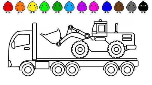 儿童简笔涂色画:挖土机拖车画画