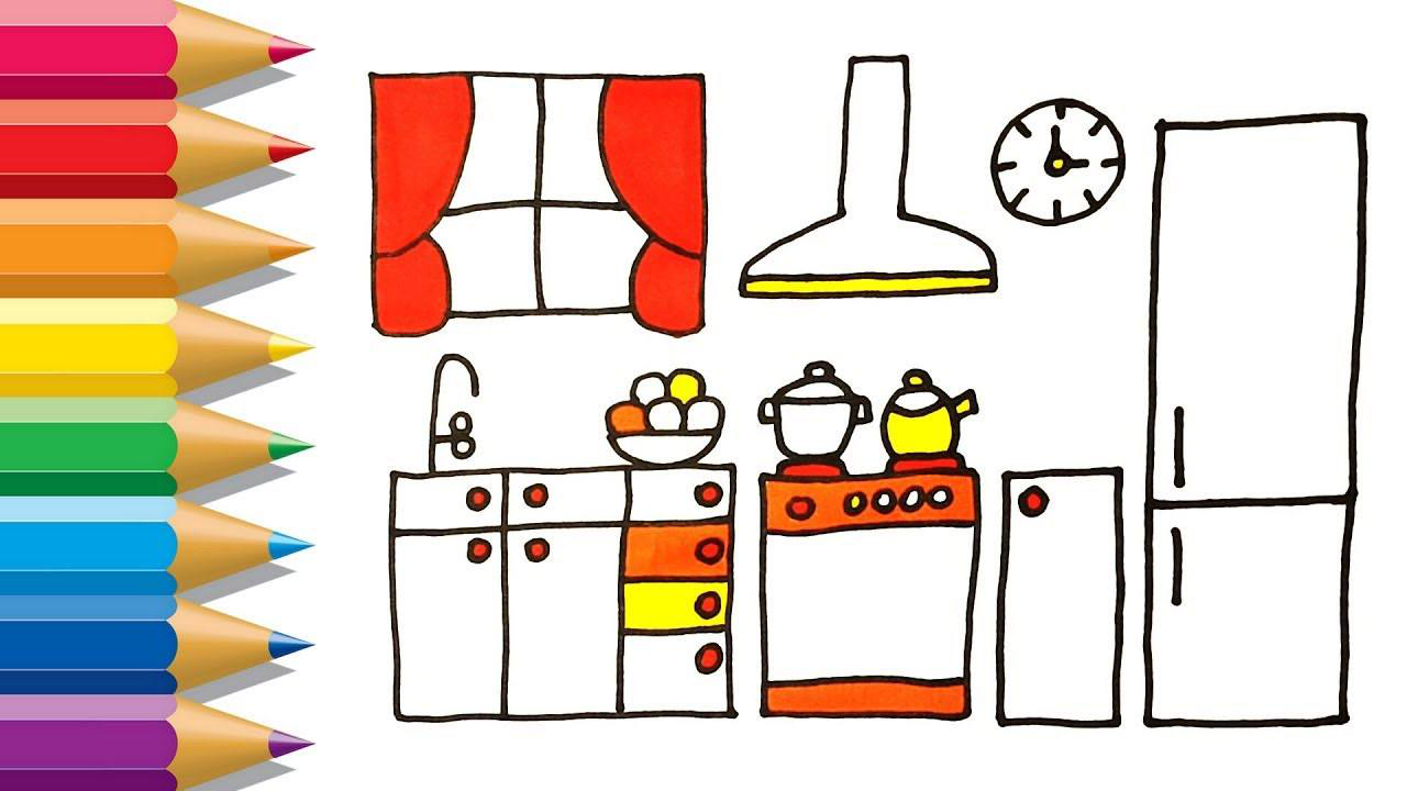 儿童简笔画:画画窗帘厨房