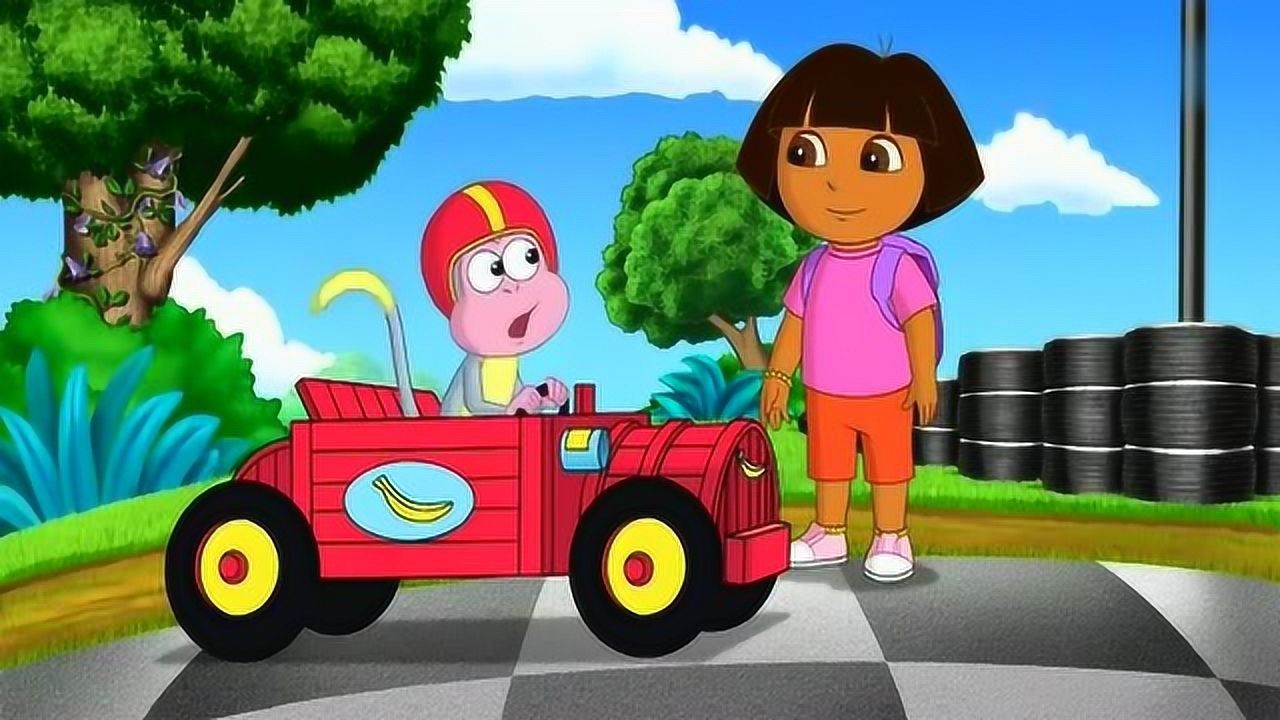 爱探险的朵拉：布茨带着朵拉通往赛车道，好酷哦！