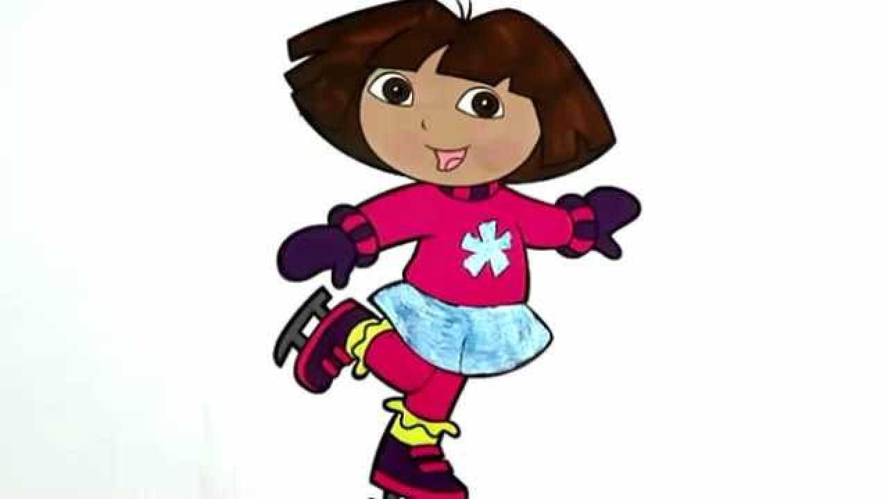 儿童简笔画,朵拉爱滑冰