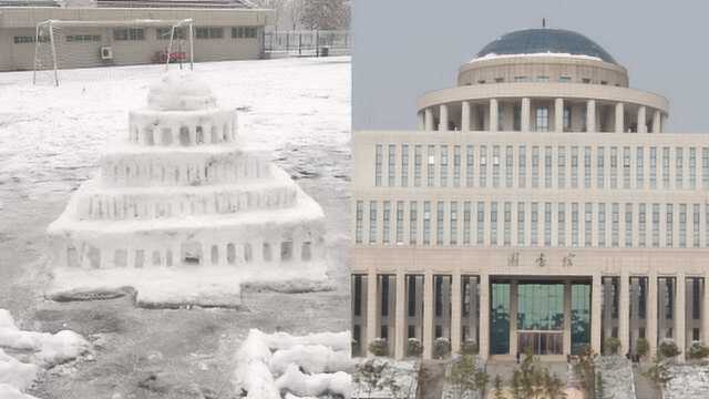 超级硬核!历时3小时,设计专业大学生用雪堆出学校图书馆