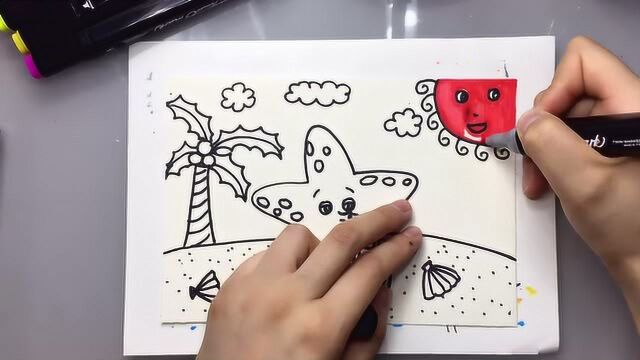 沙滩上的海星,简笔趣味早教画