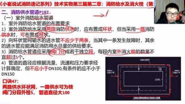 小崔说试133集:室外消防给水管道的4条设置要求,一句口诀考3分