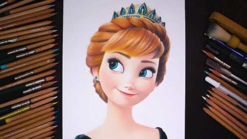手工彩笔画教程,卡通人物安娜的手绘方法!