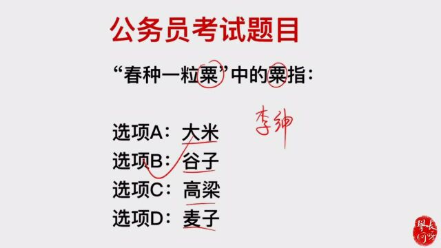 公务员考试题:春种一粒粟,粟指的是什么?是大米吗