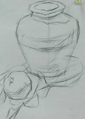 素描静物#罐子#带苹果 起形