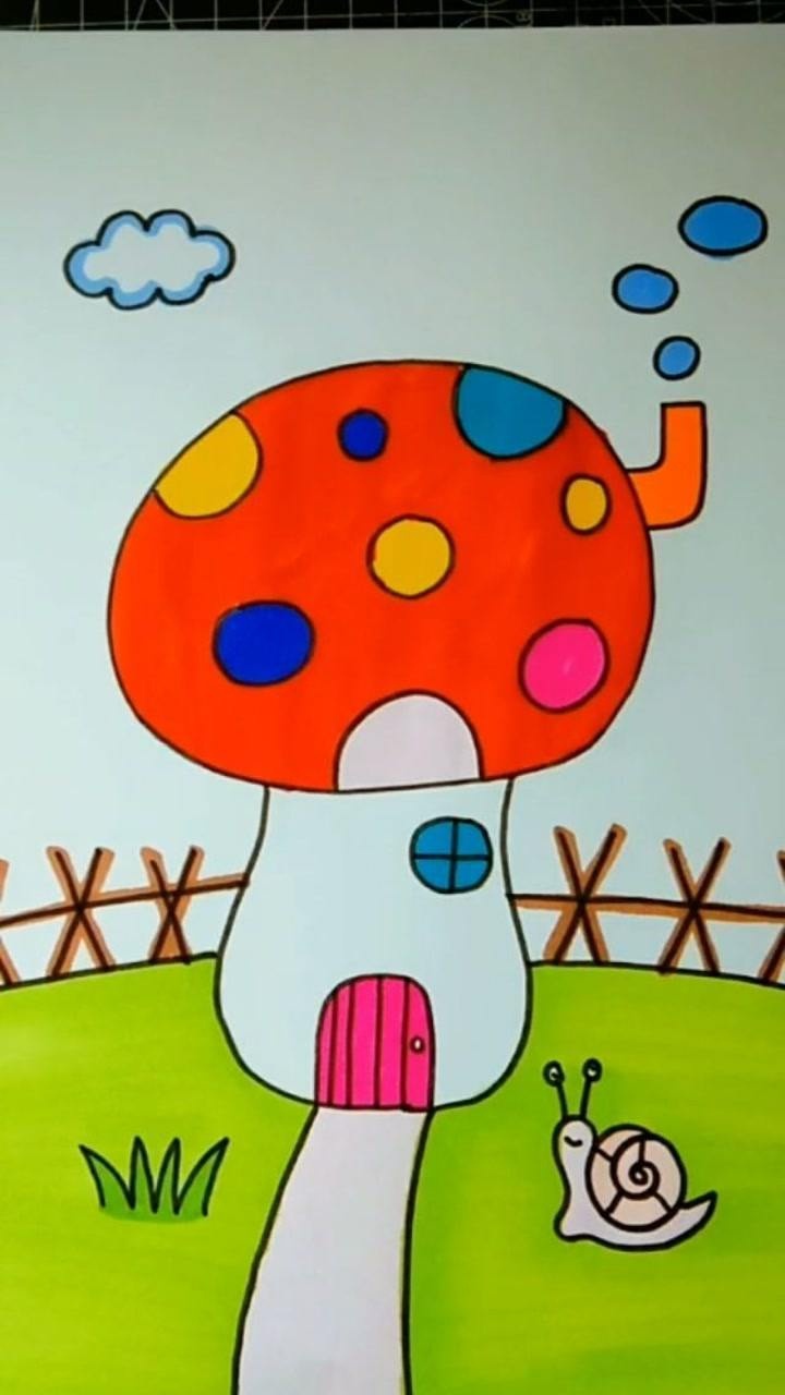 用手掌简单画蘑菇房子