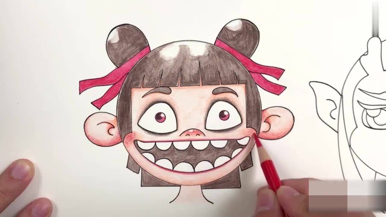 哪吒敖丙简笔画,简单方法就可以画出魔丸和灵丸!_腾讯视频