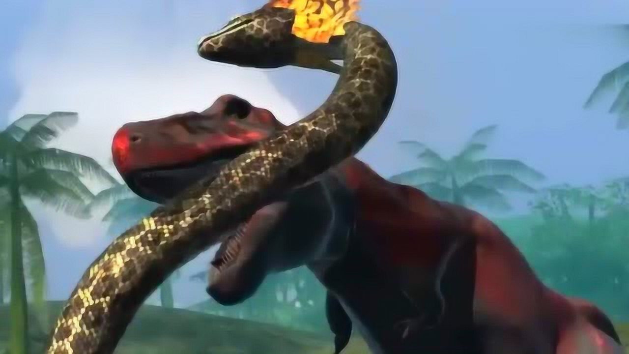 恐龙世界霸王龙一口咬住消灭了对手