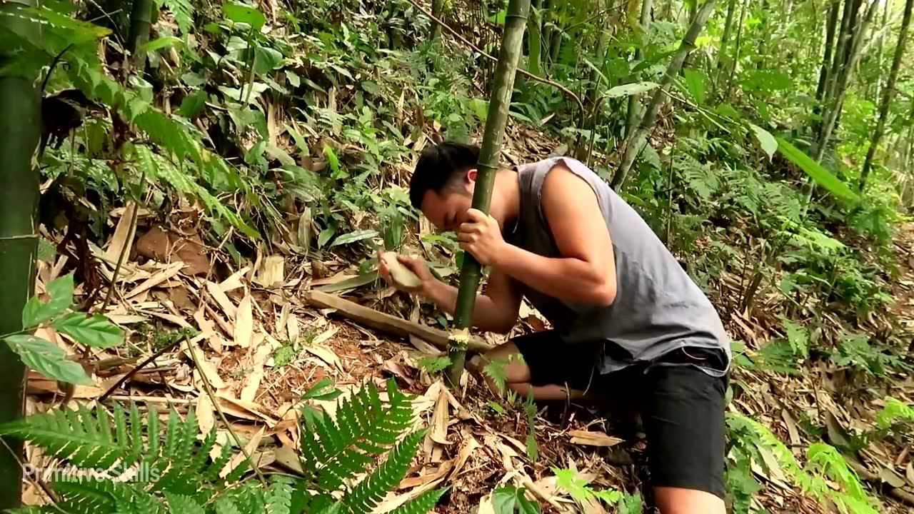 原始技能越南小哥赵辉路29棕榈叶屋顶小屋第一部分