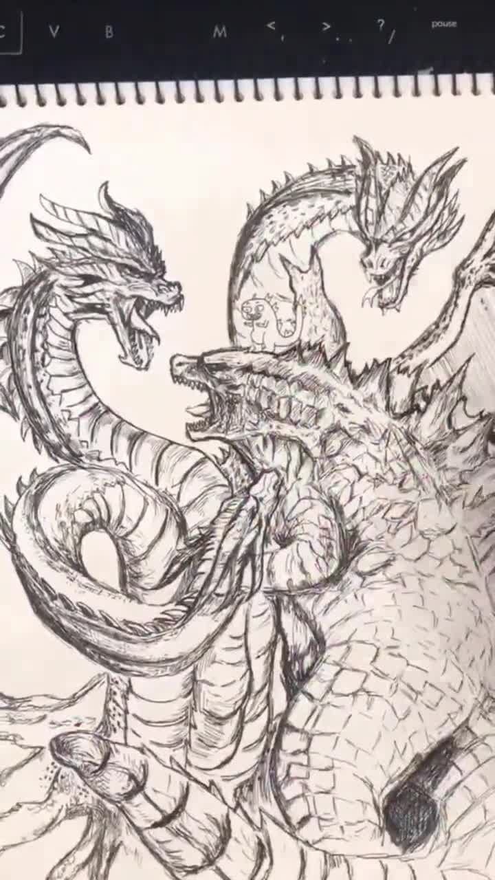 手绘哥斯拉2怪兽之王超人教学