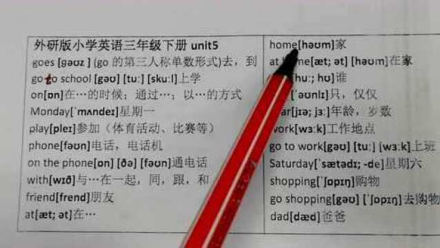 外研版小学英语三年级下册单词音标拼读unit5