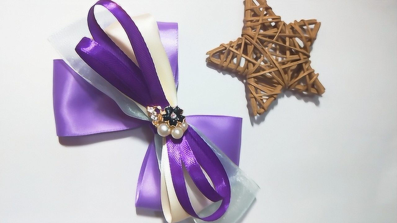 手工diy发饰教程 幸运丝带三色带蝴蝶结发夹