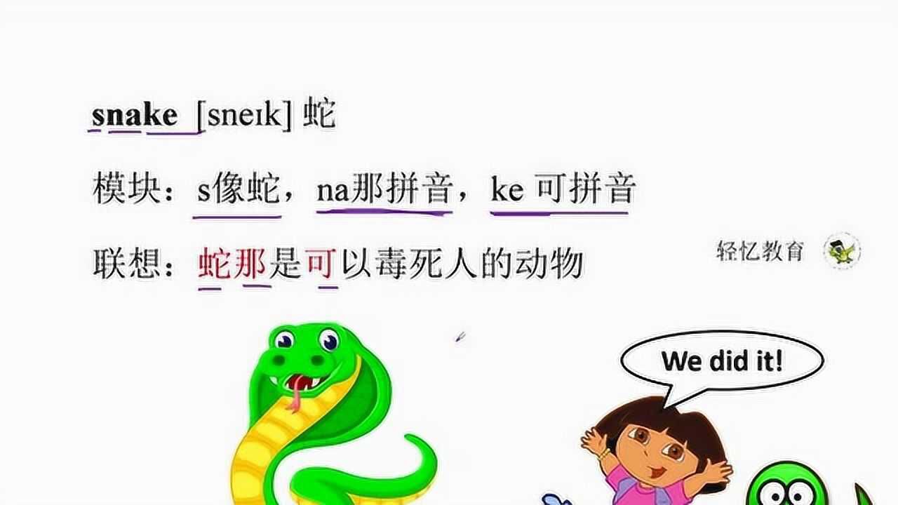 三年级英语趣味记单词,动物类单词snake 蛇怎么记忆