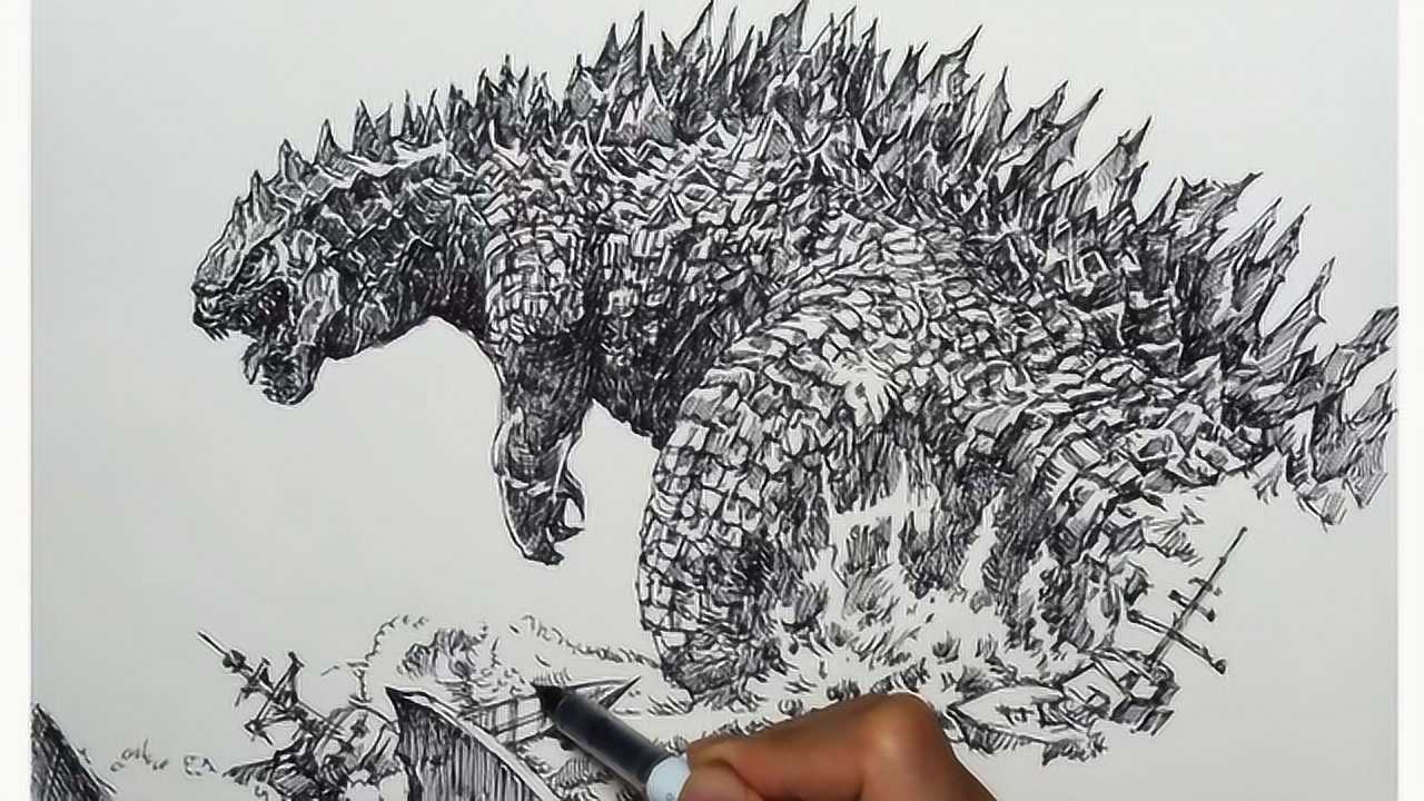 小哥画怪兽之王这个哥斯拉太霸气了这技术真的太牛了