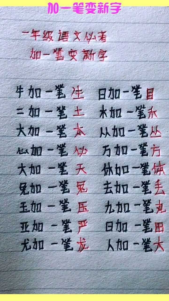 加一笔变新字一年级语文拓展练习快来看看有意思的汉字游戏