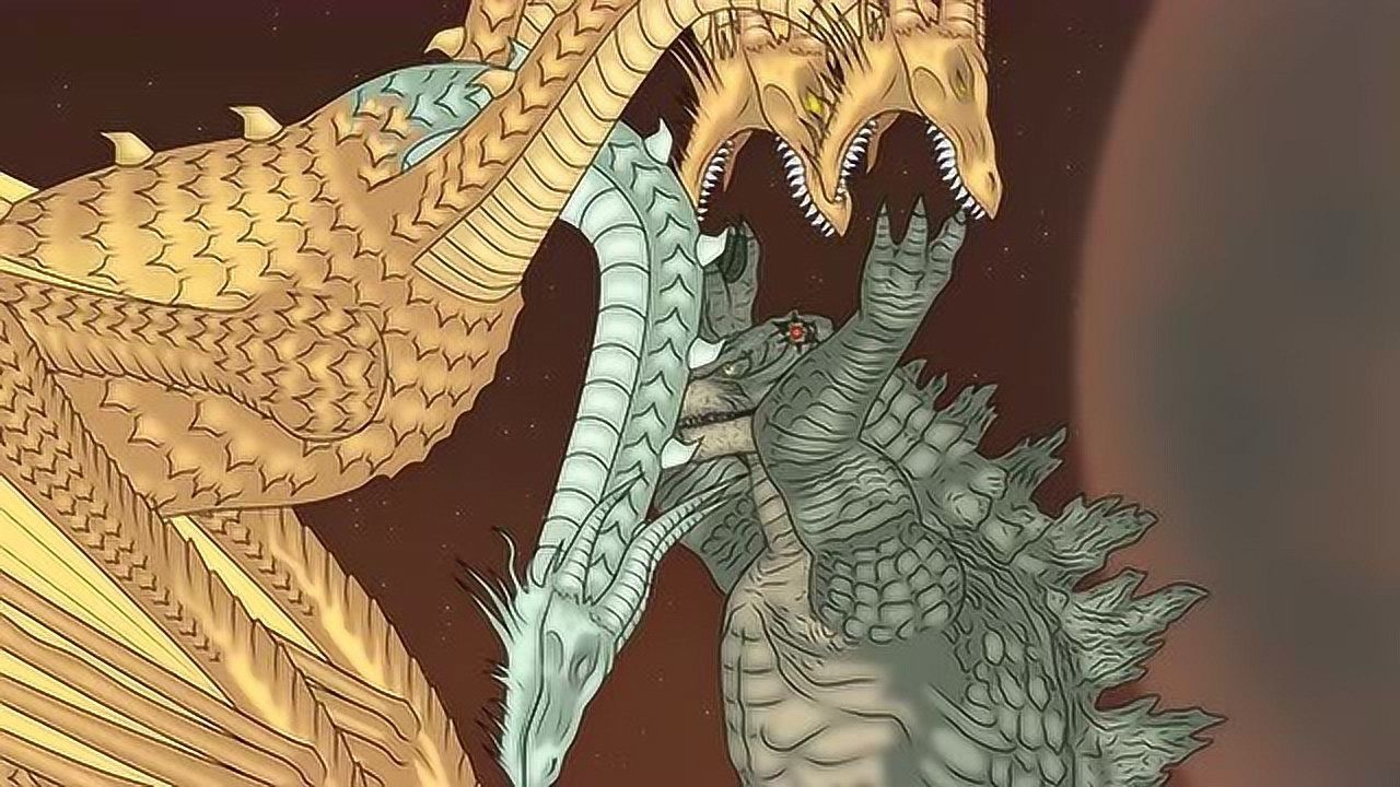 哥斯拉与三头龙对战三头龙使出绝招将哥斯拉扔入火山
