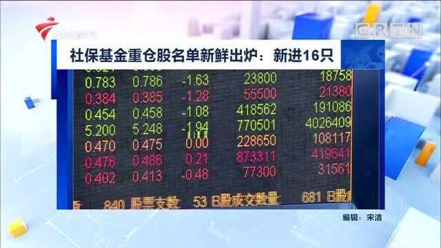 社保基金重仓股名单新鲜出炉:新进16只