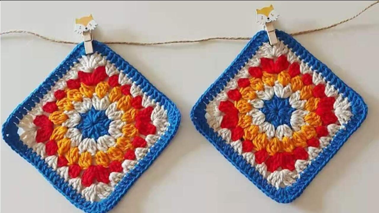 已收藏!钩针编织祖母方块花片,单片是杯垫,拼接是抱枕或包包