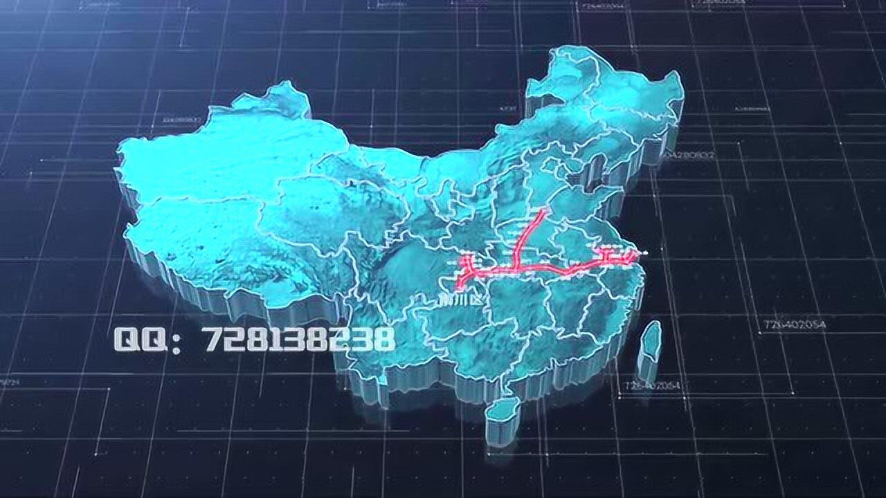 kc0110科技立体三维中国地图定位辐射城市区域分布川气东送视频亿嘉