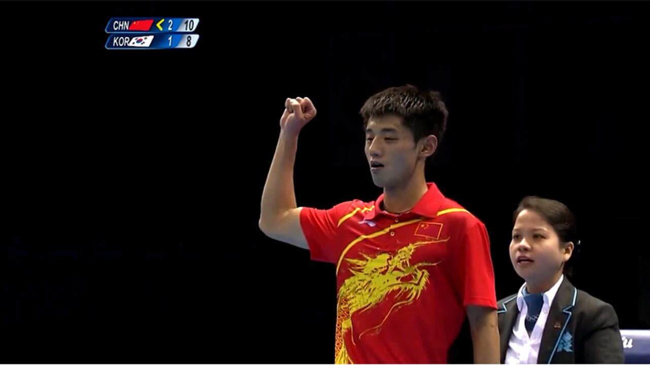 12年伦敦奥运会团体决赛——张继科vs朱世赫,精彩绝伦的攻与削!