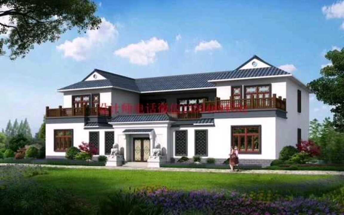 进深12米的中式风格二层四合院图纸22x12米s265-20 开间22米 进深12米