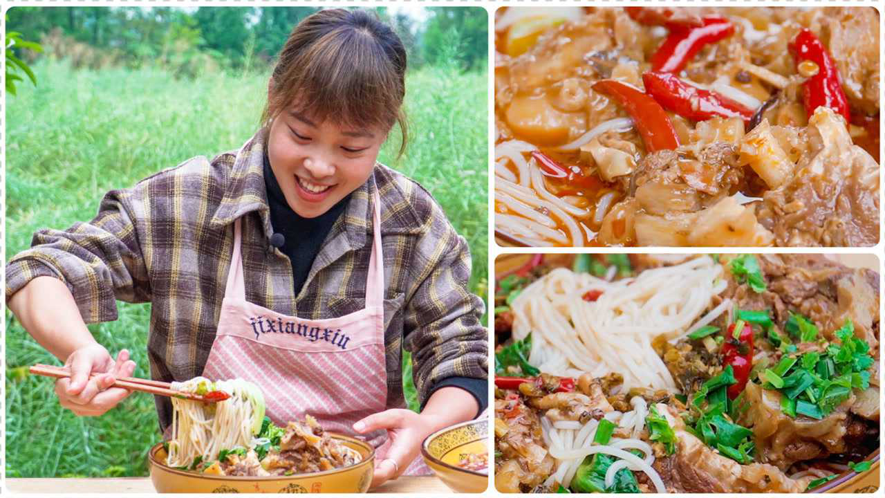 秋妹今天吃牛骨粉,整根牛蝎子切块红烧,撒上喷香酸菜粒好巴适哟