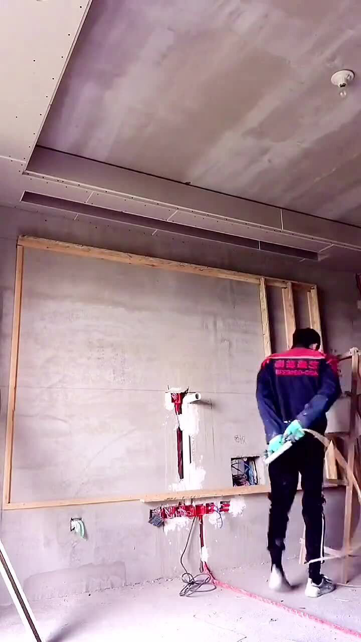 悬空电视背景墙木工打底安装过程