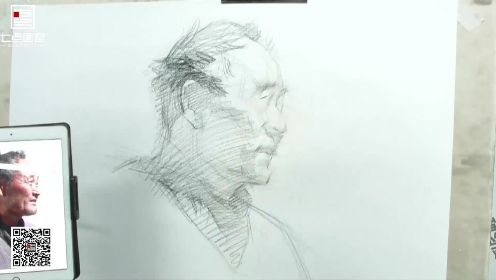 北京七点画室-素描进阶篇-素描头像侧面男老年揉擦无所不能的手指头

