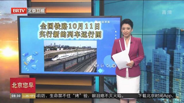 全国铁路10月11日实行新的列车运行图