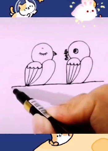 教你画两只小鸟站在电线上特别简单好学