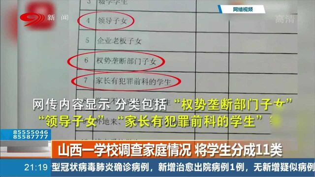 网友爆料!山西一学校调查家庭情况 竟还将学生分成11类!