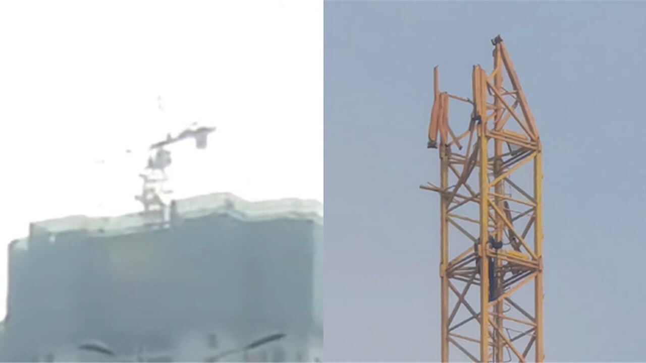 事故瞬间曝光！在建工地塔吊倒塌高空坠落致3死1伤_高清