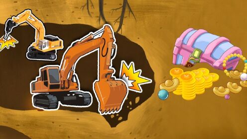 工程车在深坑里发现宝藏,挖土机准备挖掘宝藏时被狂风埋在地下.