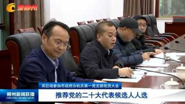 吴巨培参加市政府办机关第一党支部党员大会 推荐党的二十大代表候选人人选