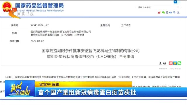 首个国产重组新冠病毒蛋白疫苗获批上市