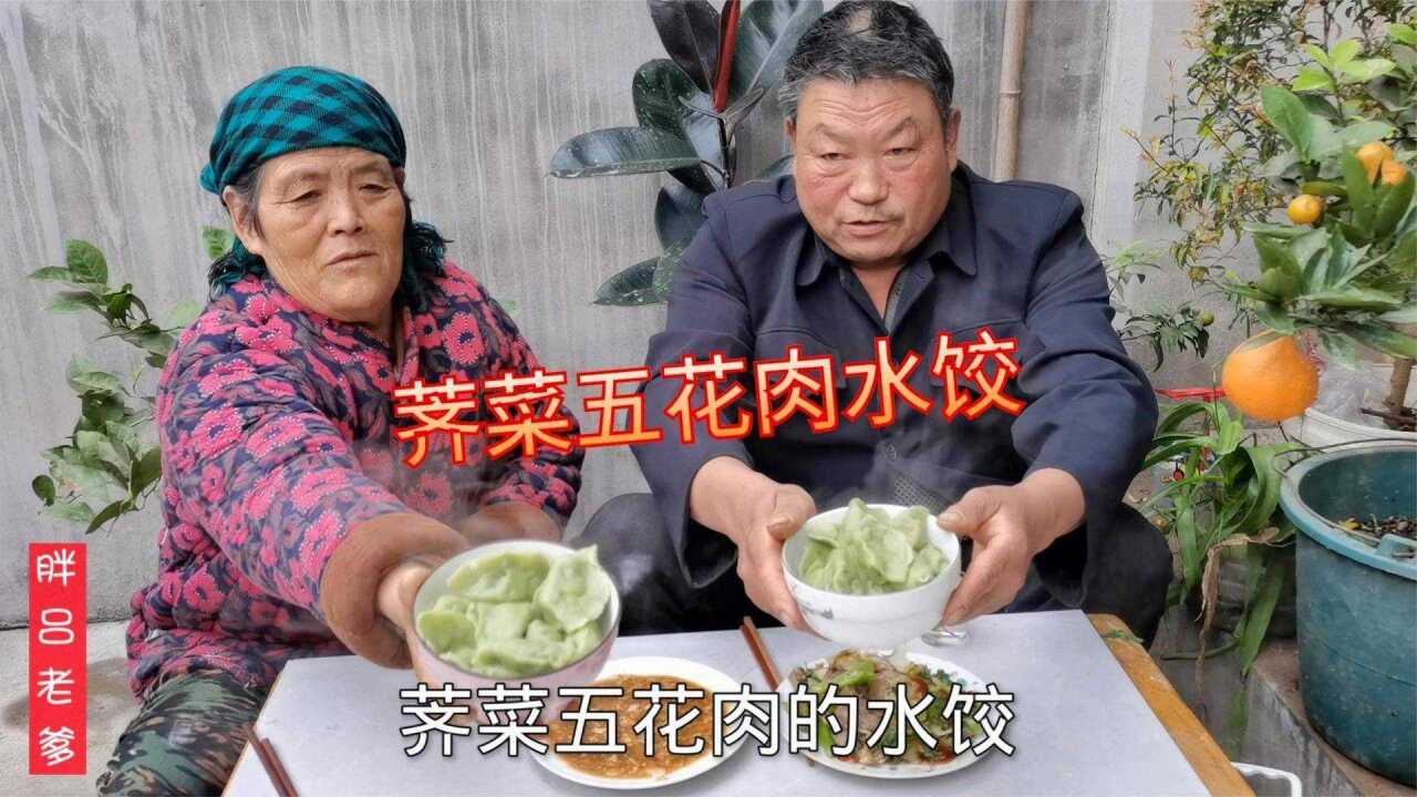 胖吕老爹吃荠菜水饺上瘾!现薅的荠菜加上新鲜的五花肉,鲜香无比