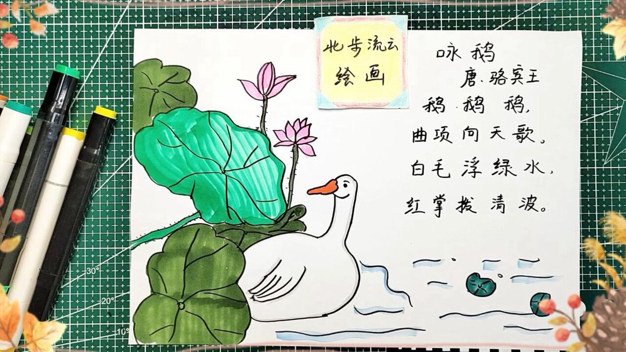 画一幅咏鹅诗配画简笔画绘画,诗词手抄报模板