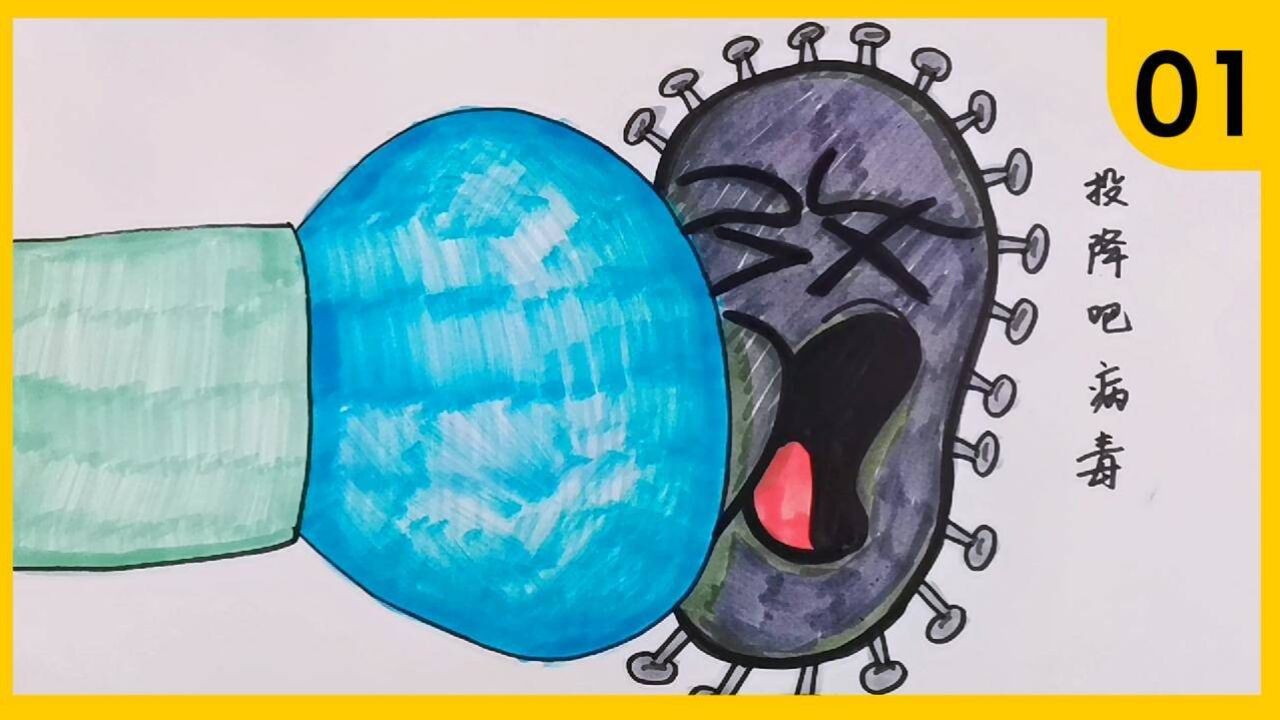 今天我们一起挑战:抗战新冠病毒简笔画