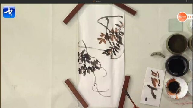 书面频道直播李晓军花鸟画《紫藤画法》21