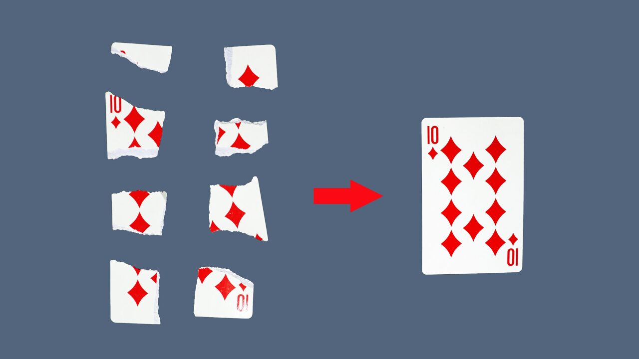 揭秘刘谦10个魔术绝活之一!撕碎的方片10,完全还原