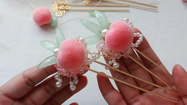 小清新桃子发簪制作教程,清新可爱,小仙女儿必备发制作方法简单
