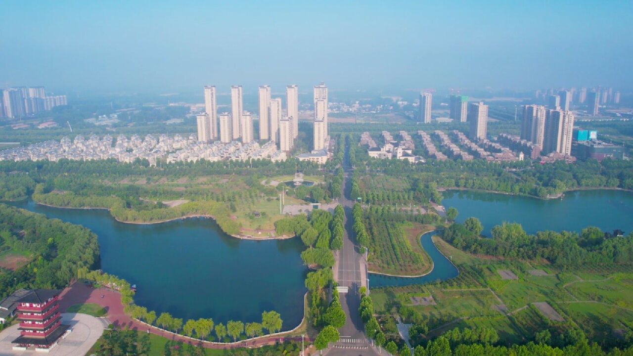 航拍许昌建安区北海公园夏日美景