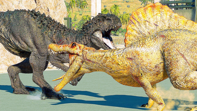 2棘龙vs狂暴龙侏罗纪世界进化2代