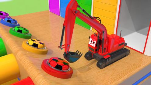 挖掘机动画系列：挖掘机帮汽车和警车涂颜色