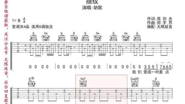 指纹 ,吉他谱,动态吉他谱,吉他弹唱谱,无限延音吉他