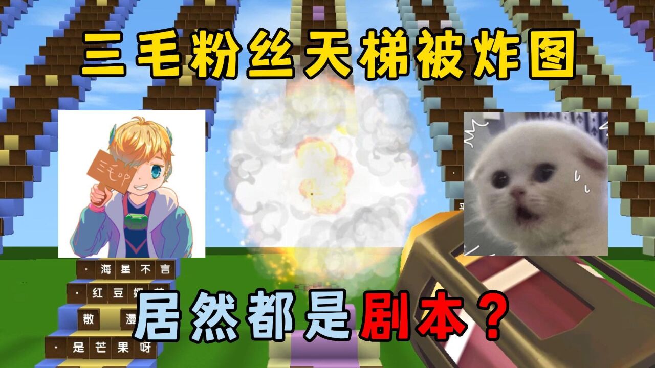 迷你世界:三毛的粉丝天梯被炸图事件,居然全是自导自演的剧本?