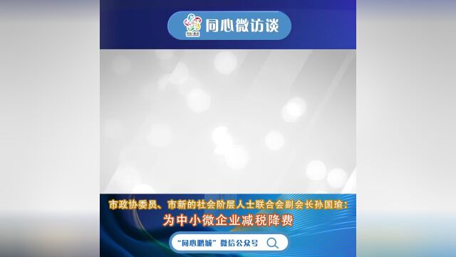 同心微访谈 | 市政协委员、市新的社会阶层人士联合会副会长孙国瑜:为中小微企业减税降费